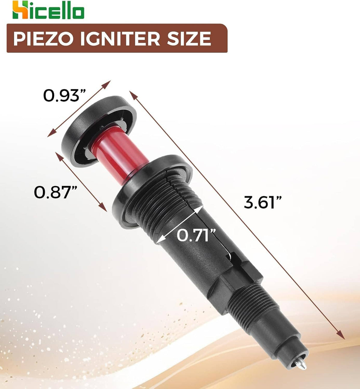 Universal piezo igniter with red insulator, black threaded housing and push-button cap