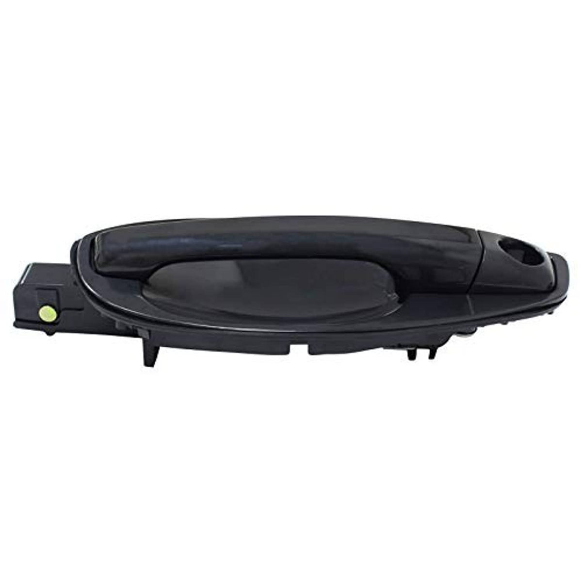 Front exterior door handle, black plastic with integrated button and mounting tabs