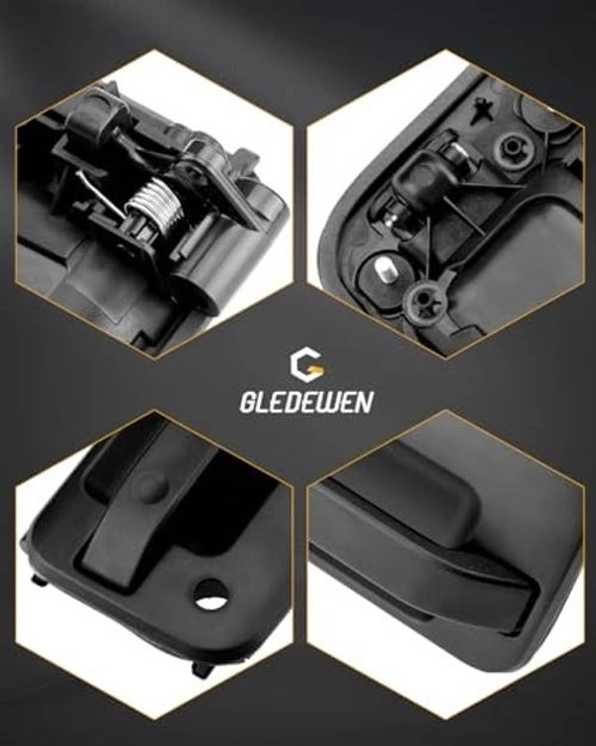 Exterior door handle close-up set showing black handle and inner components
