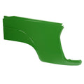 Green right-hand hood side panel with curved wheel opening and molded edge trim.