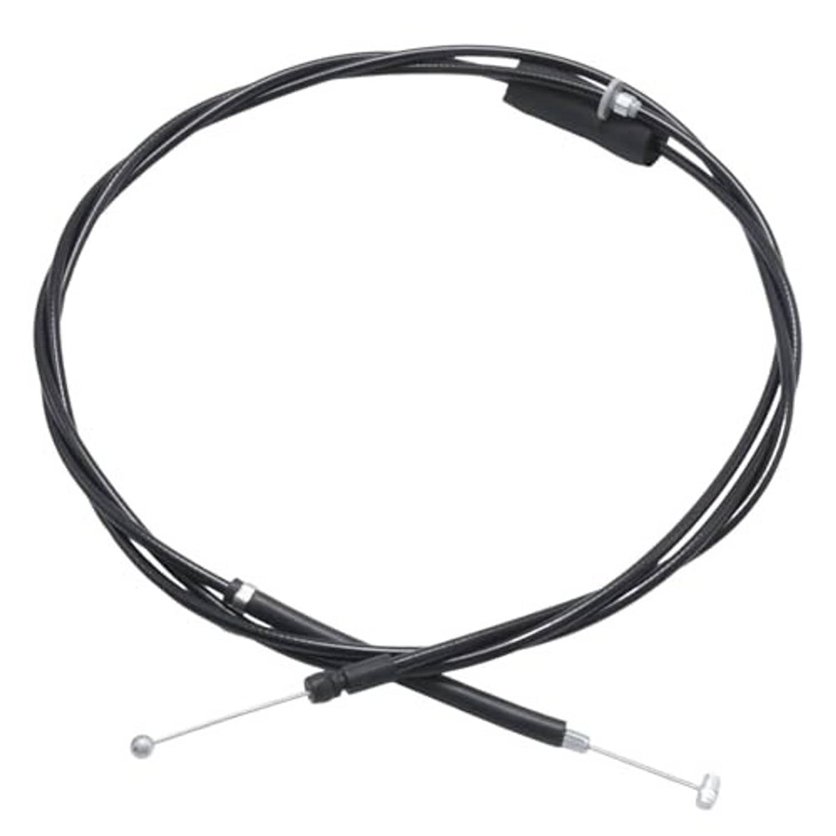 Black hood release cable loop with two silver ball terminals and molded connector