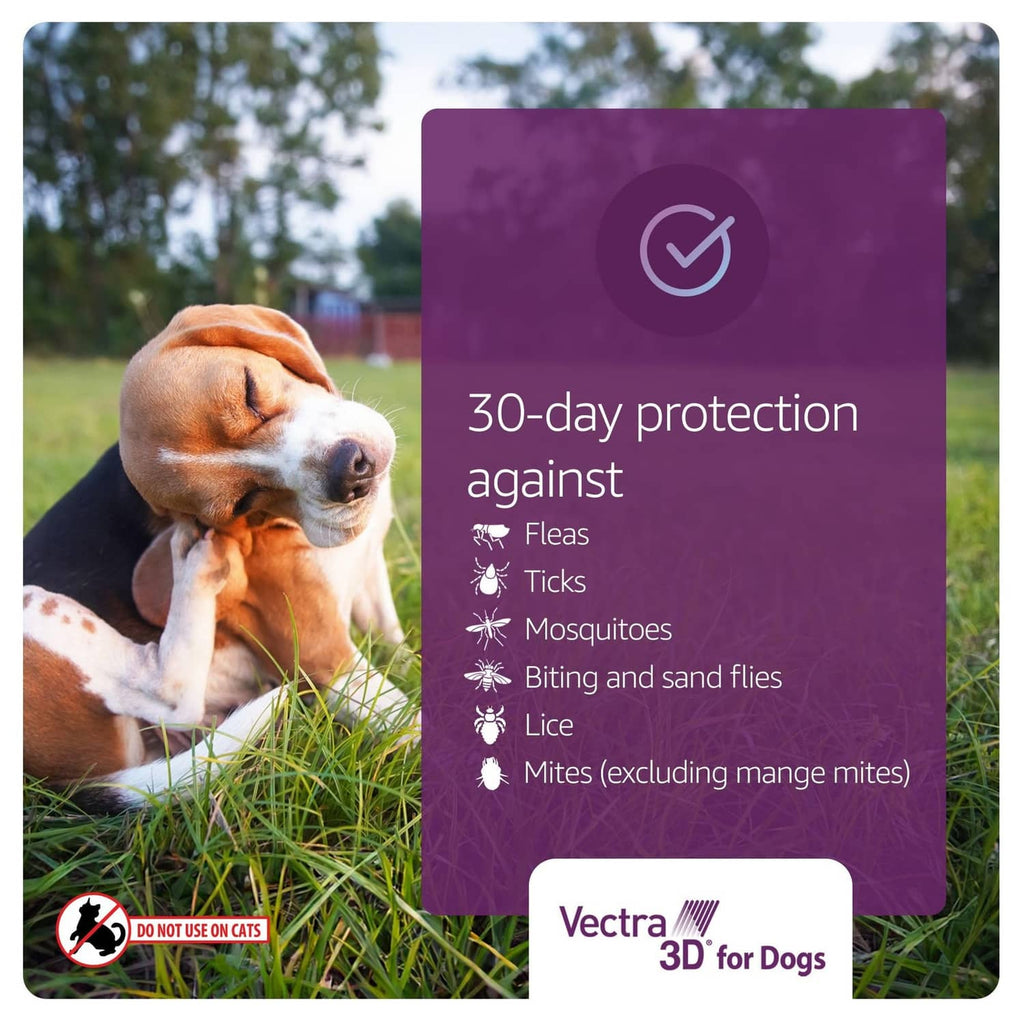 Vectra 3D for Dogs 30-day protection panel for fleas, ticks, mosquitoes, sand flies, lice