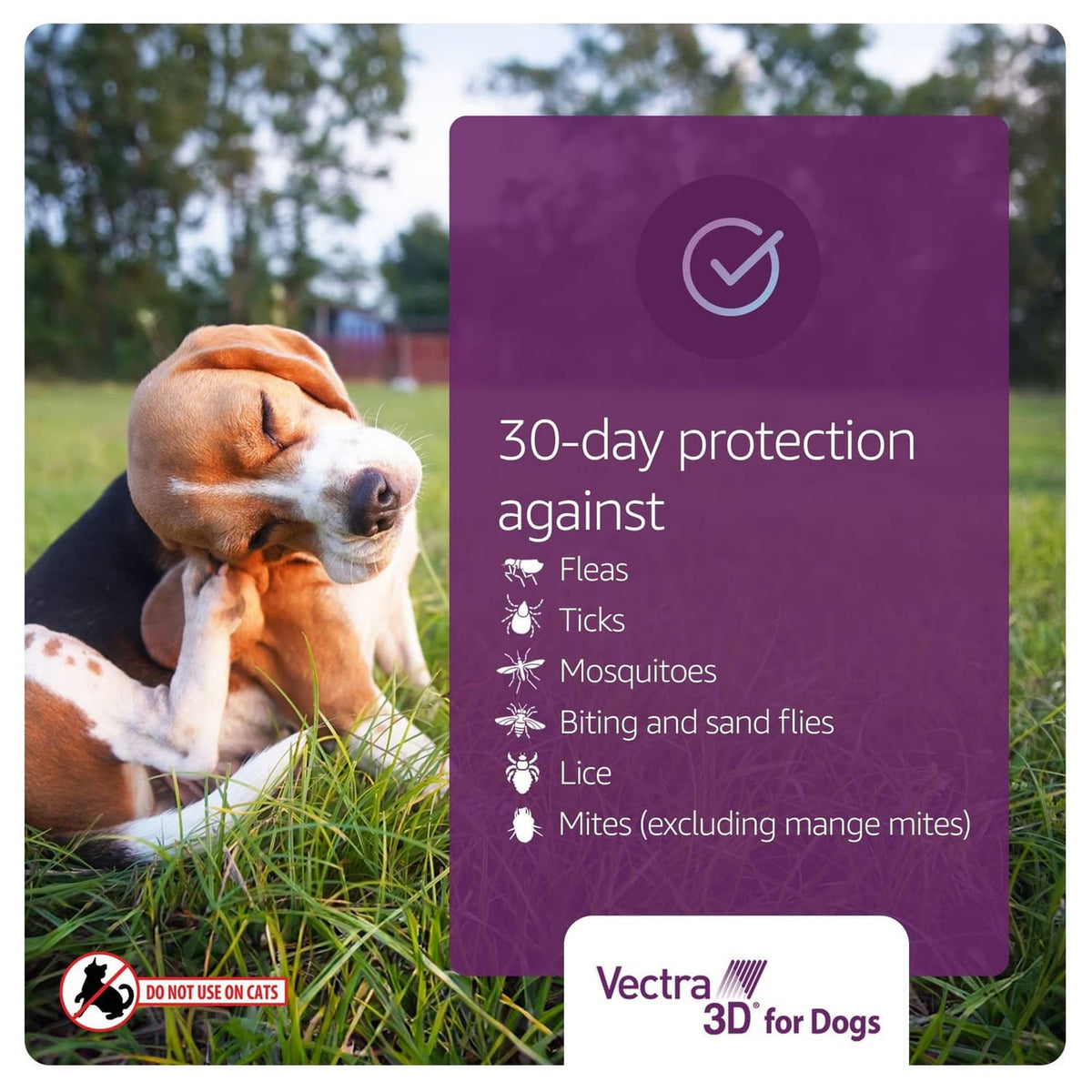 Vectra 3D for Dogs 30-day protection panel for fleas, ticks, mosquitoes, sand flies, lice