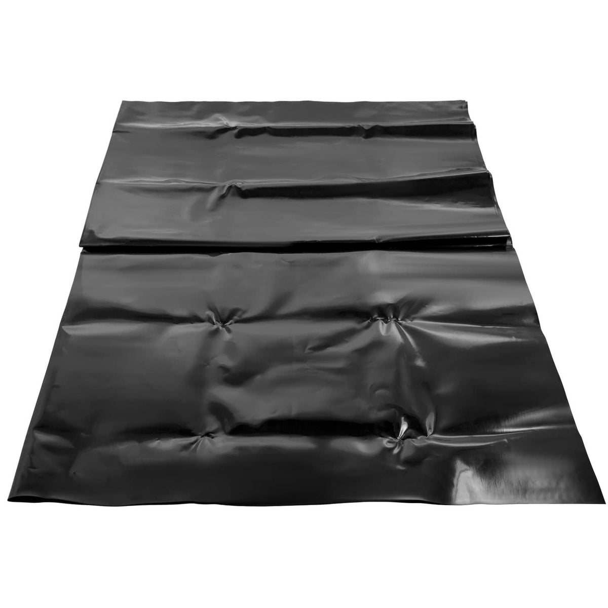 Pond liner sheet in dark gray/black, stacked folds and wrinkles across surface