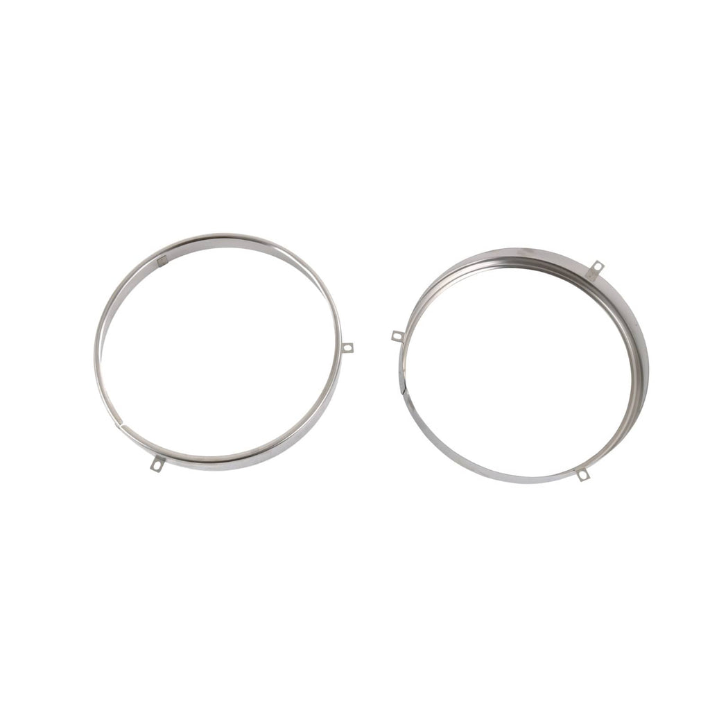 Two silver headlamp retaining rings with small mounting tabs
