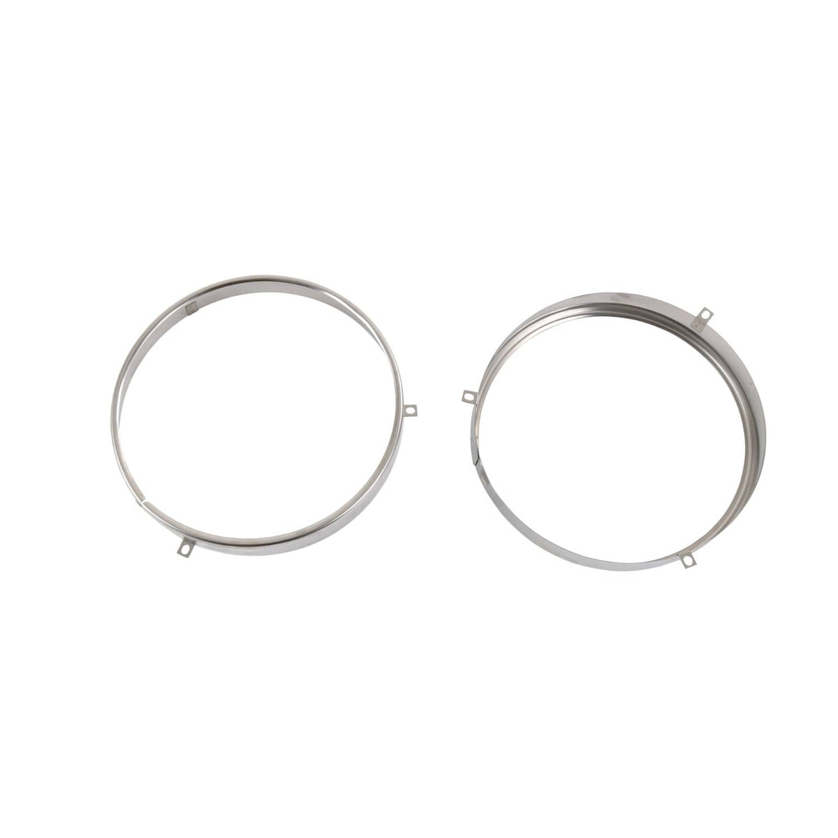 Two silver headlamp retaining rings with small mounting tabs