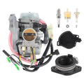 Carburetor assembly with intake manifold, fuel filter, spark plug, and wiring harness