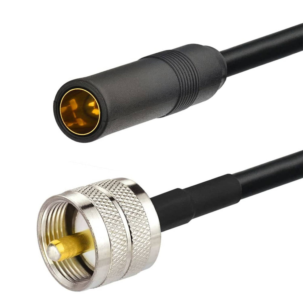 Coax jumper cable connectors, silver PL259 socket and black DIN housing end