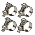 Stainless T-bolt hose clamps, adjustable band and screw housing, four-pack
