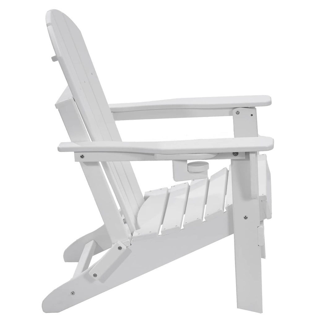 White folding Adirondack lounge chair with slatted seat and back, set of 2