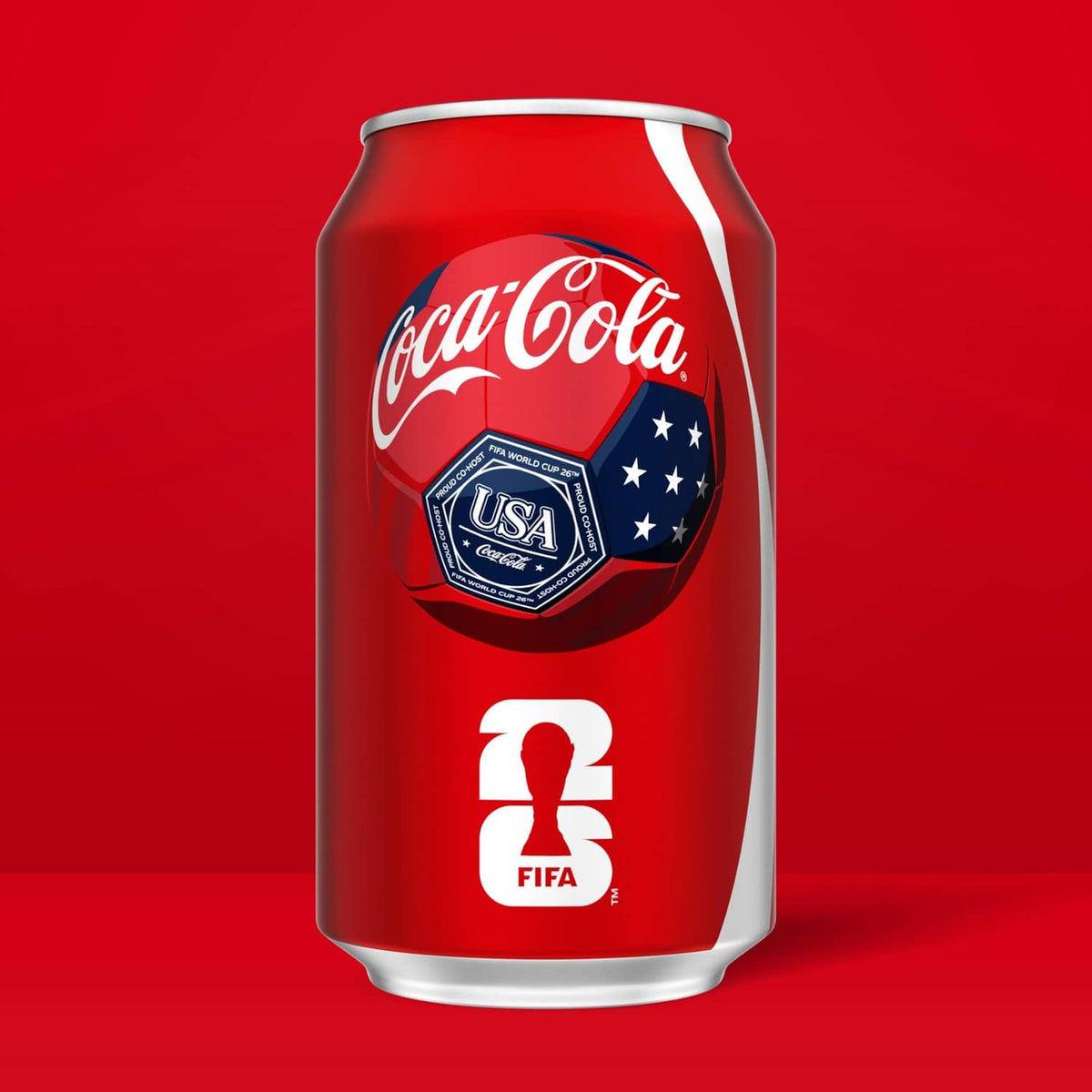 Coca-Cola Original Taste 12 oz soda can, front view with FIFA logo and USA badge