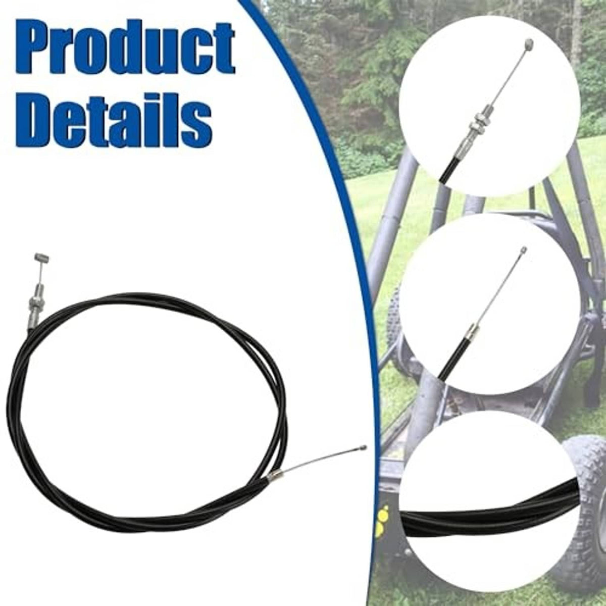 Universal throttle cable kit with black cable and multiple silver end fittings
