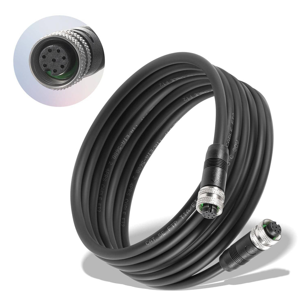 Black 15 ft boat Ethernet cable with metal 8-pin connectors, neatly coiled