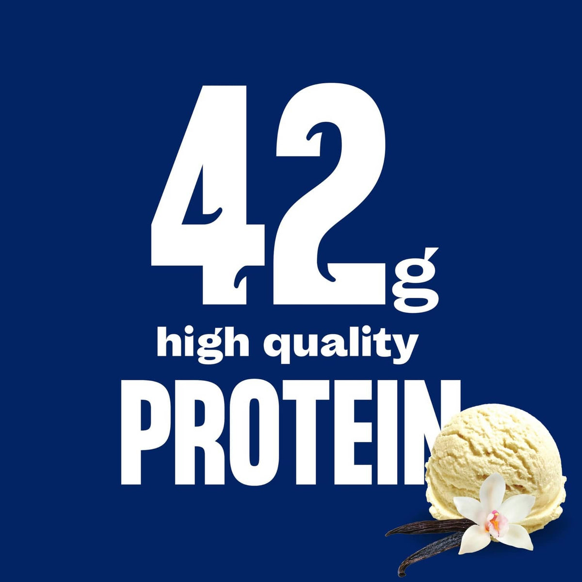 42g high quality protein graphic with vanilla scoop