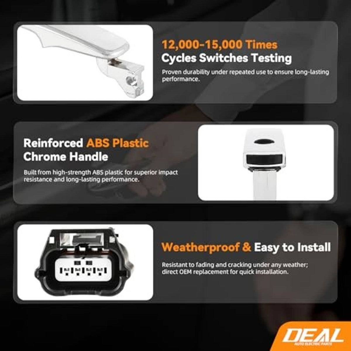 Reinforced ABS chrome door handle feature graphic with keyhole detail