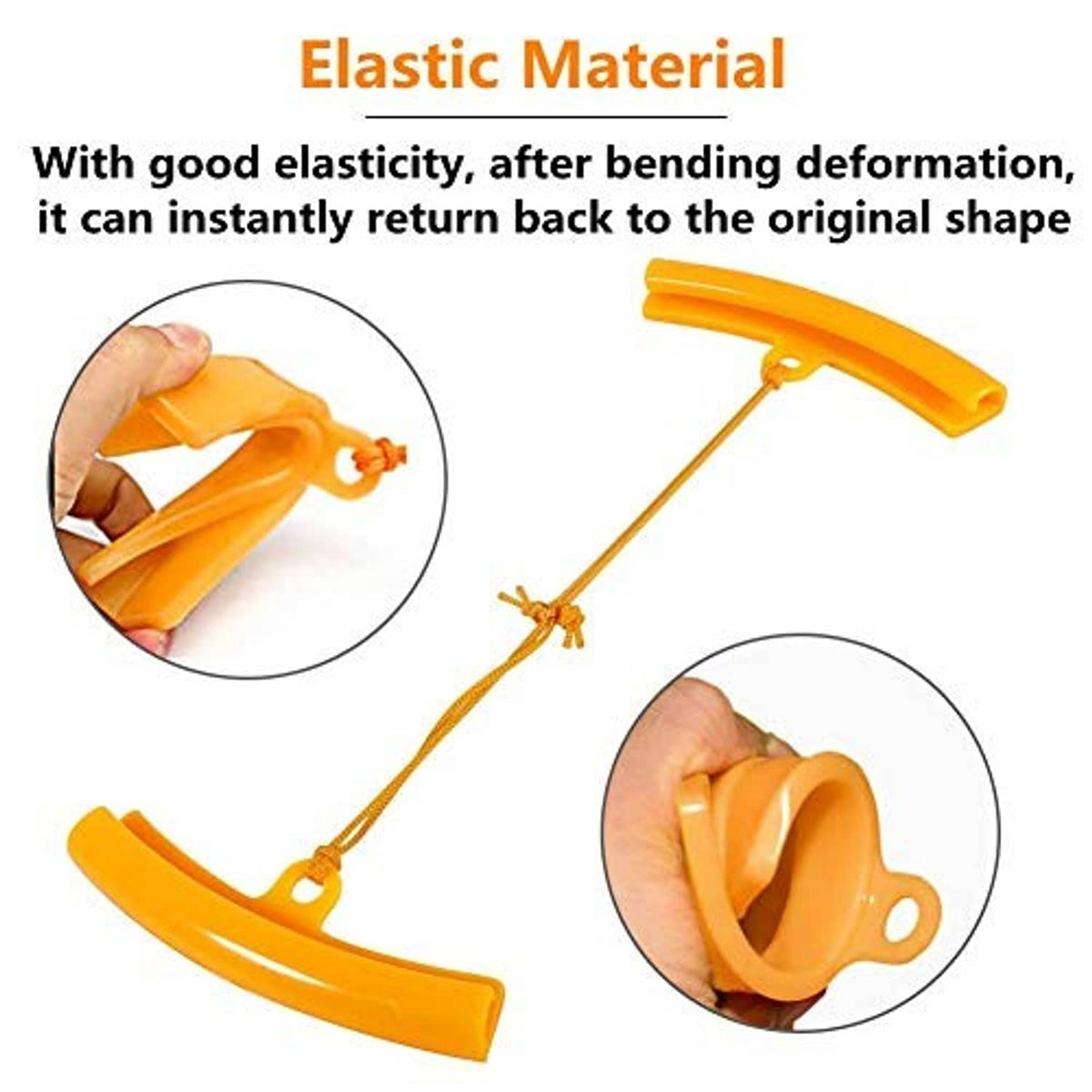 Orange flexible rim protector guards with string, showing bendable polyurethane