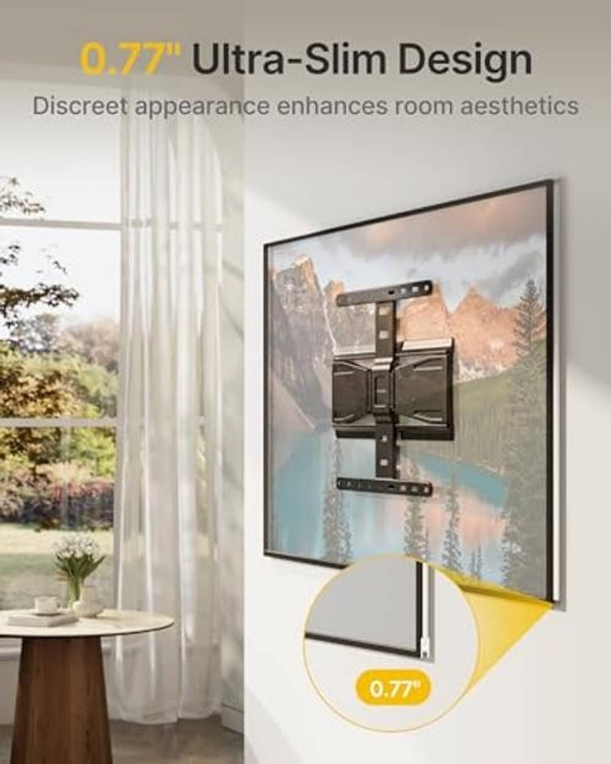 Ultra-slim TV wall mount bracket with slim rails and center support, dark gray