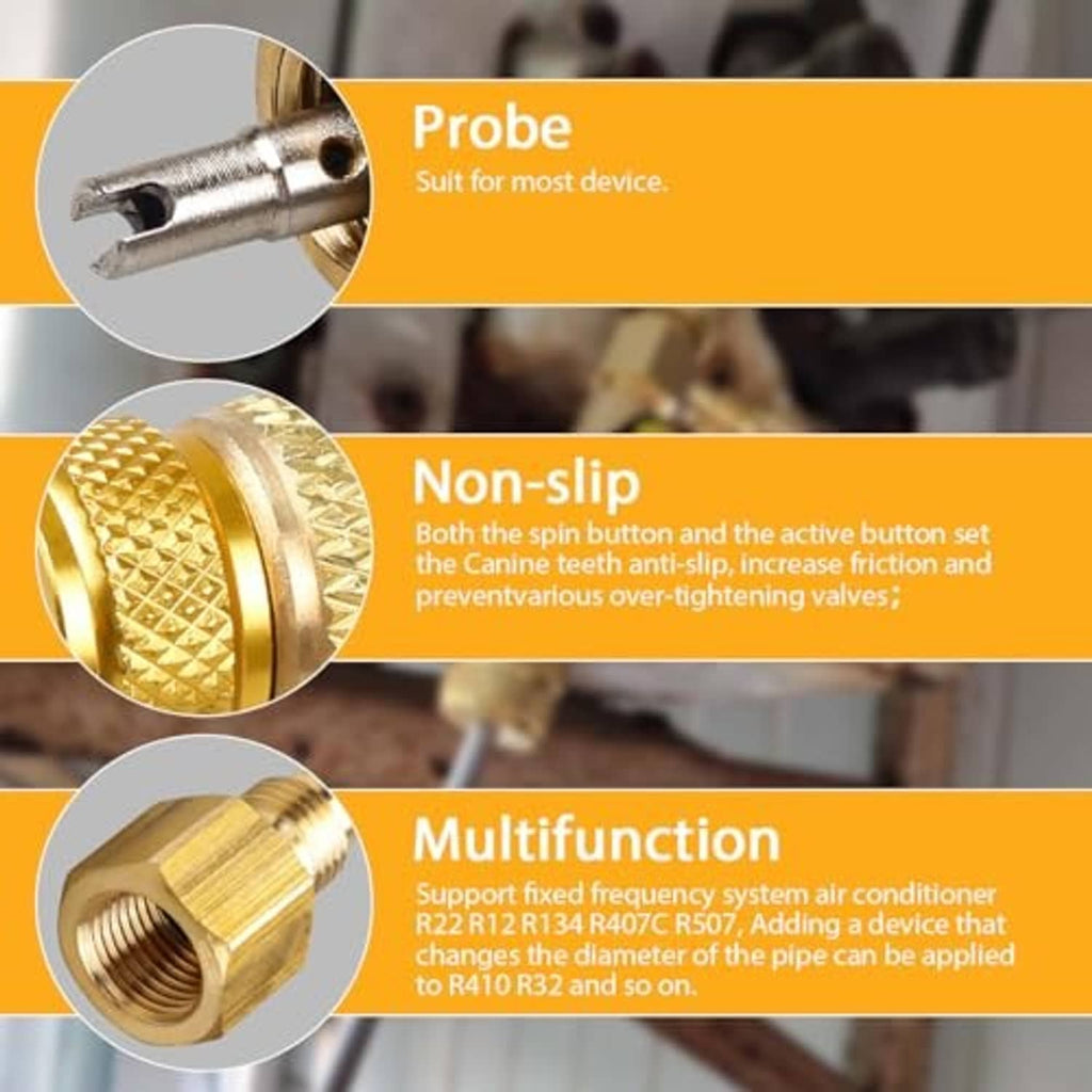 Brass non-slip valve core remover with textured grip and yellow slider handle