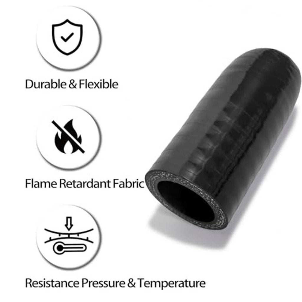 Black reinforced silicone hose cap with circular opening, flexible hose sleeve