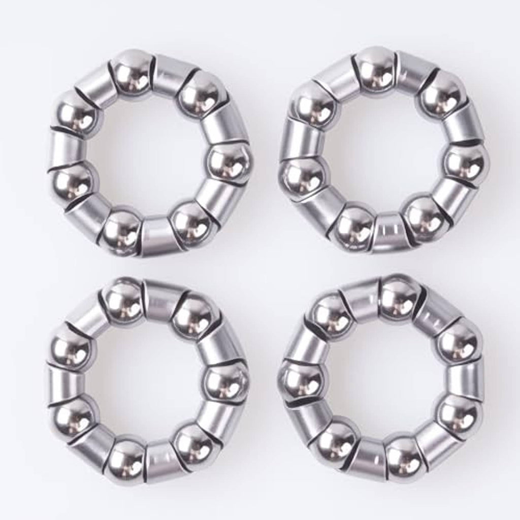 Chrome silver bicycle hub ball bearing rings, four round cages with metal balls