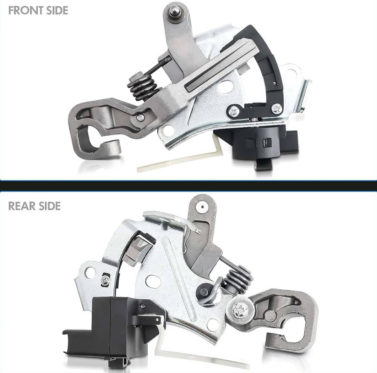 Metal gear shift bracket with spring, mounting holes, and black electrical connector