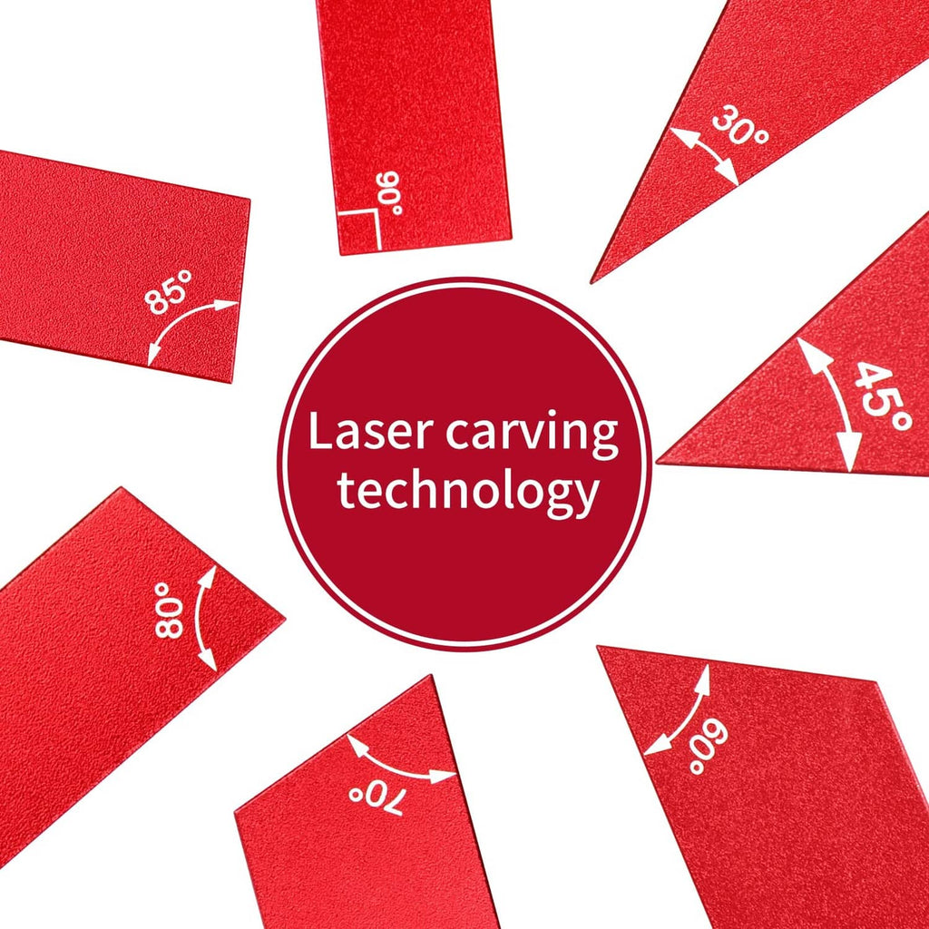 Red aluminum precision angle gauges with laser-etched scale markings