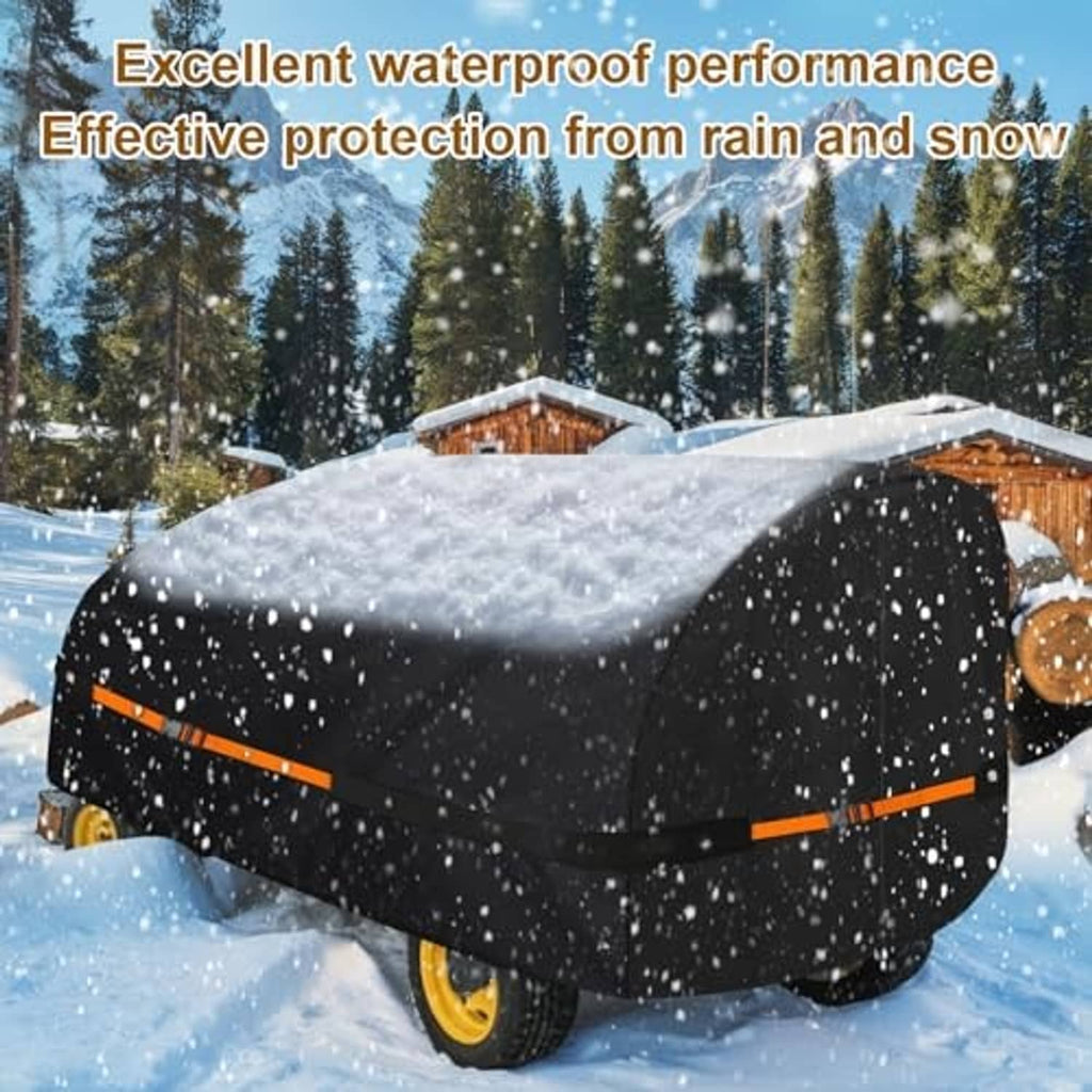Black log splitter cover with orange stripe accents, snug fit over machine top