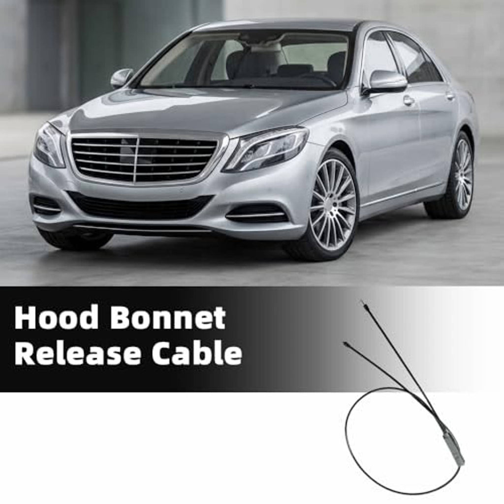 Hood bonnet release cable, black with gray sleeve and two metal-tipped leads