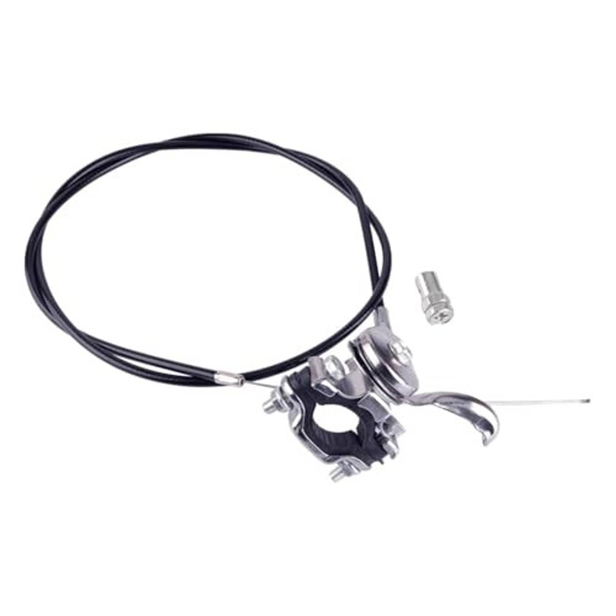 Throttle control lever cable assembly with black wire and chrome clamp with black rubber insert