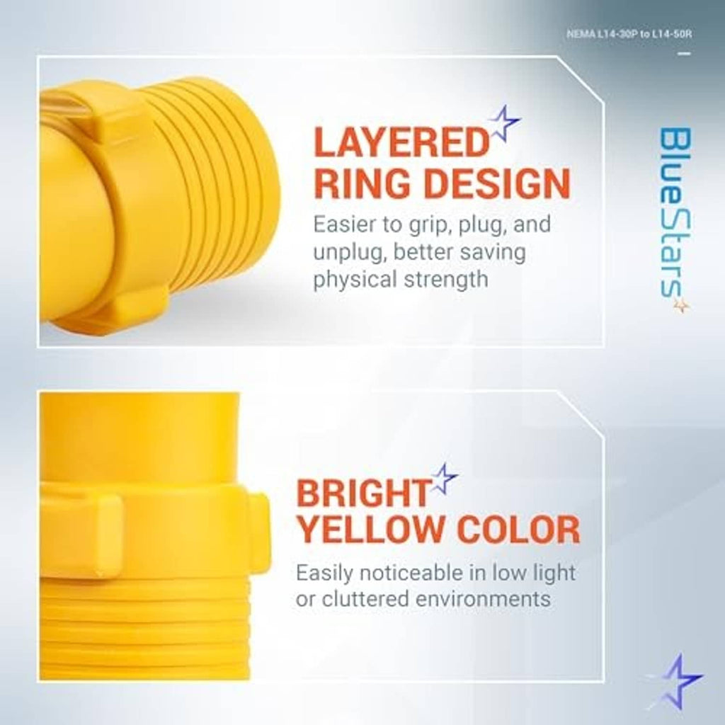 Yellow twist-lock adapter with layered ring design and ribbed grip