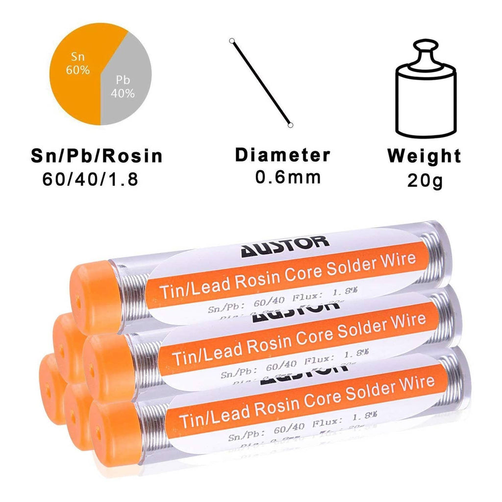 Rosin-core solder wire tubes with 0.6mm diameter and 20g weight details