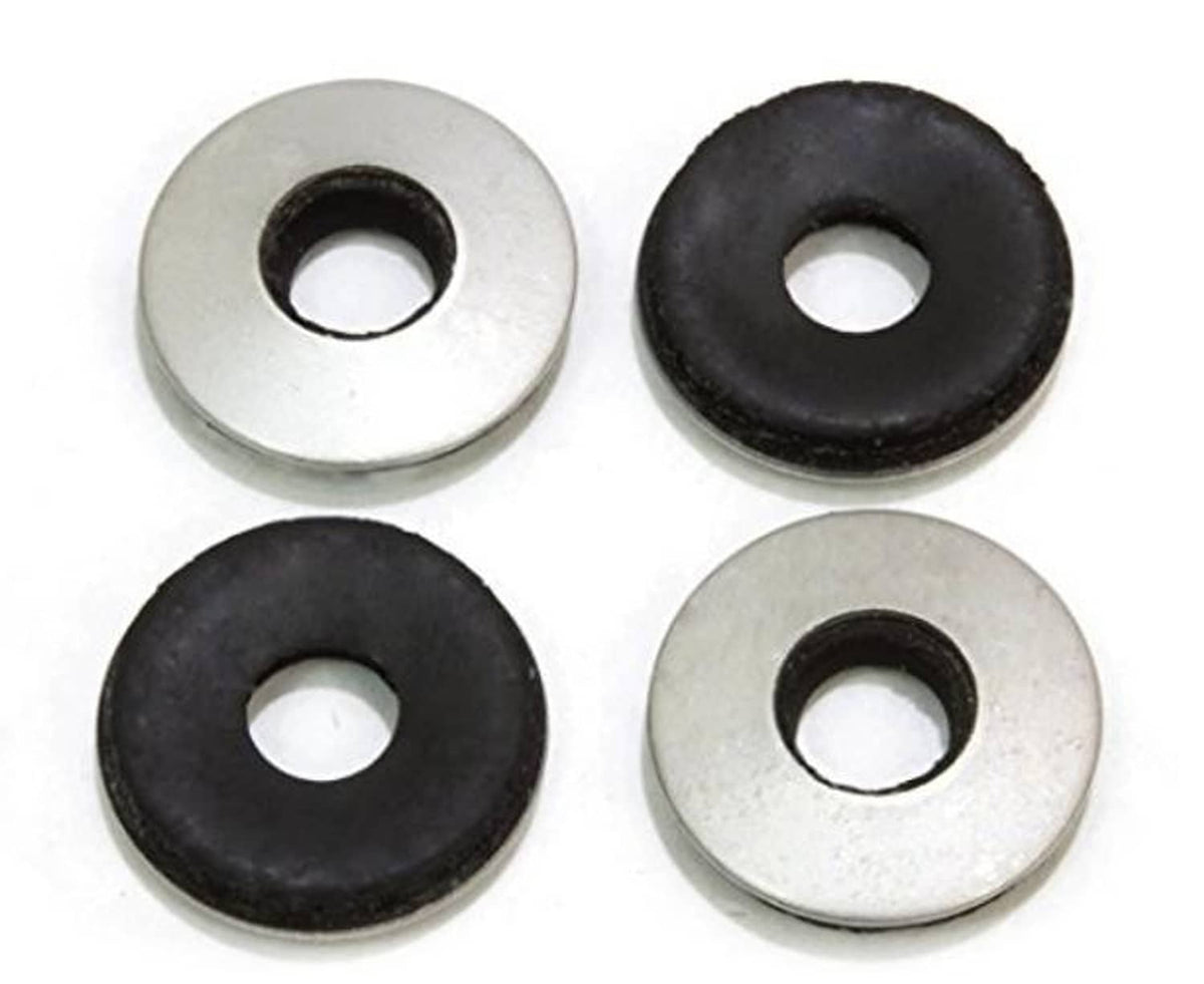 Set of stainless steel EPDM washers, black rubber and silver metal, round center holes