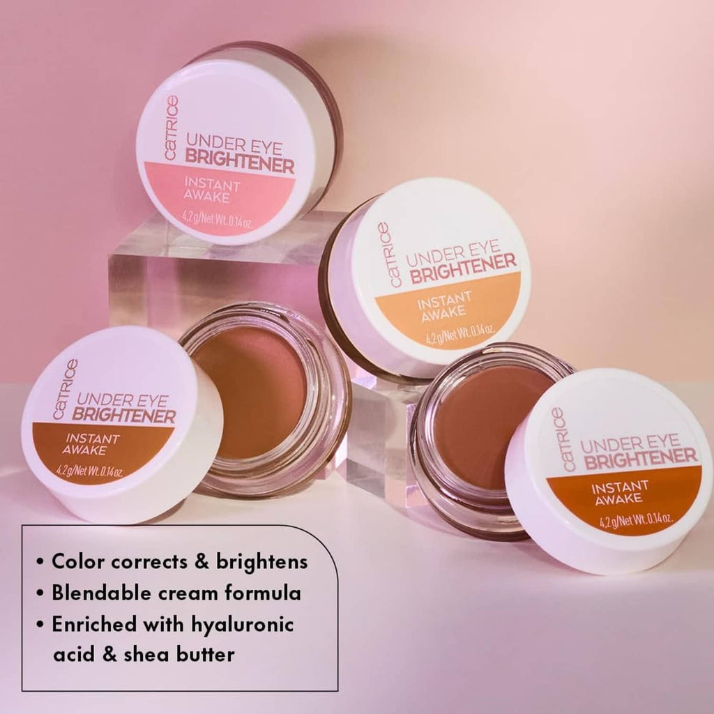 Catrice Under Eye Brightener jars and setting powder with color-correcting claims