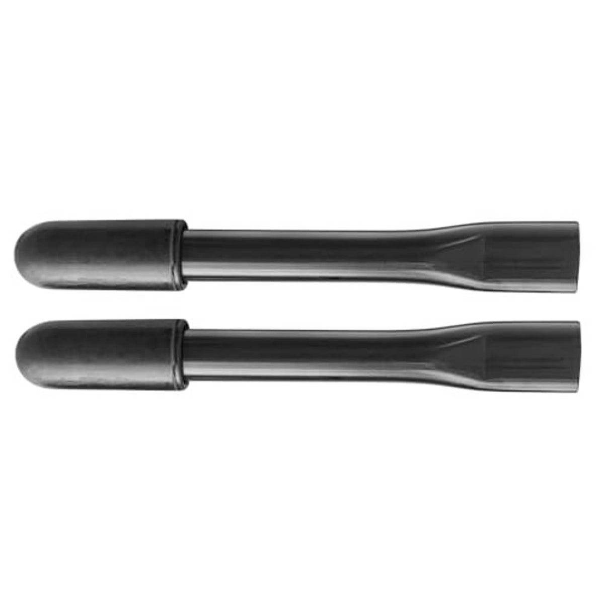 Pair of black brake handle extensions with rubber end grips and smooth metal bodies