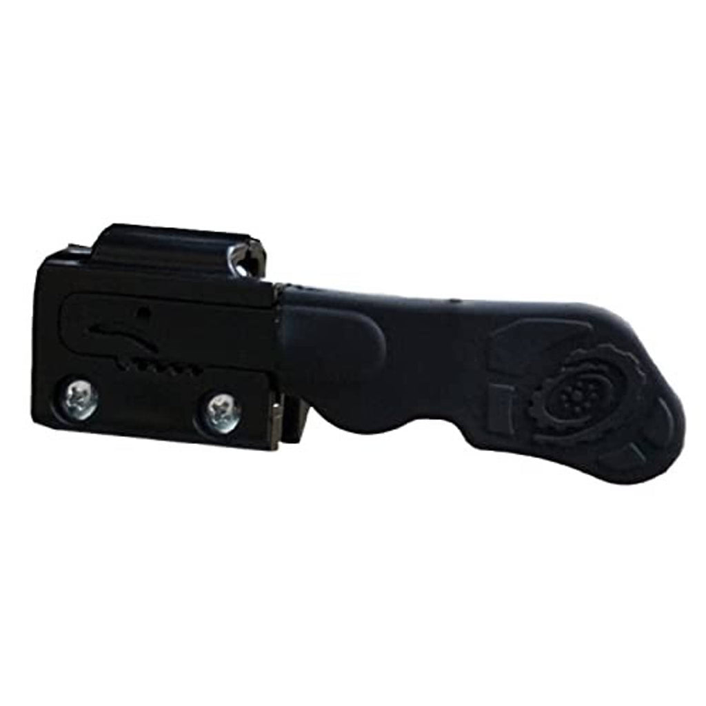 Black throttle master lever with textured grip and mounting screws