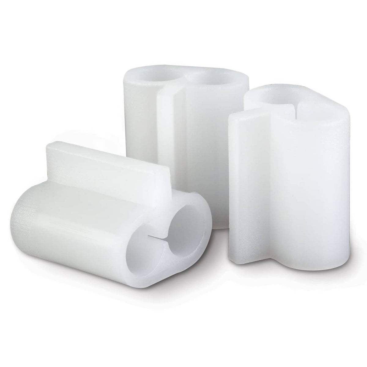 White plastic cartridge transfer connector with cylindrical ports, refill-ease style