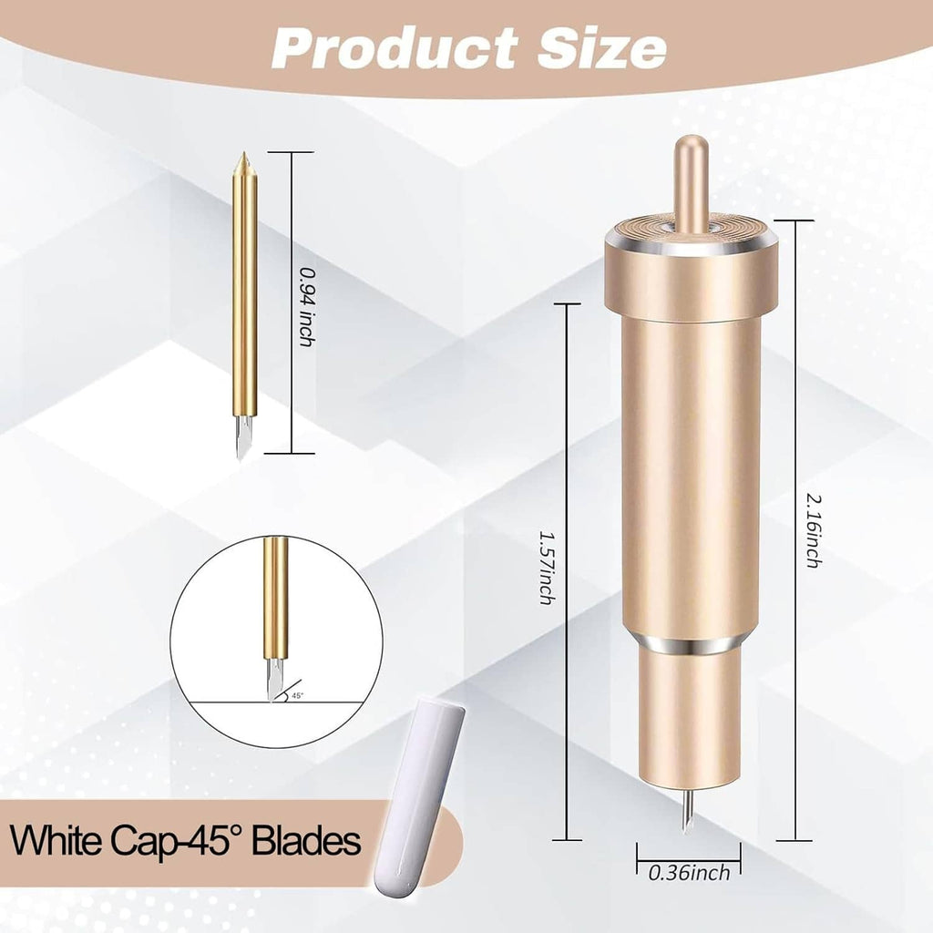 Gold fine point blade with measurement view and white capped blade section