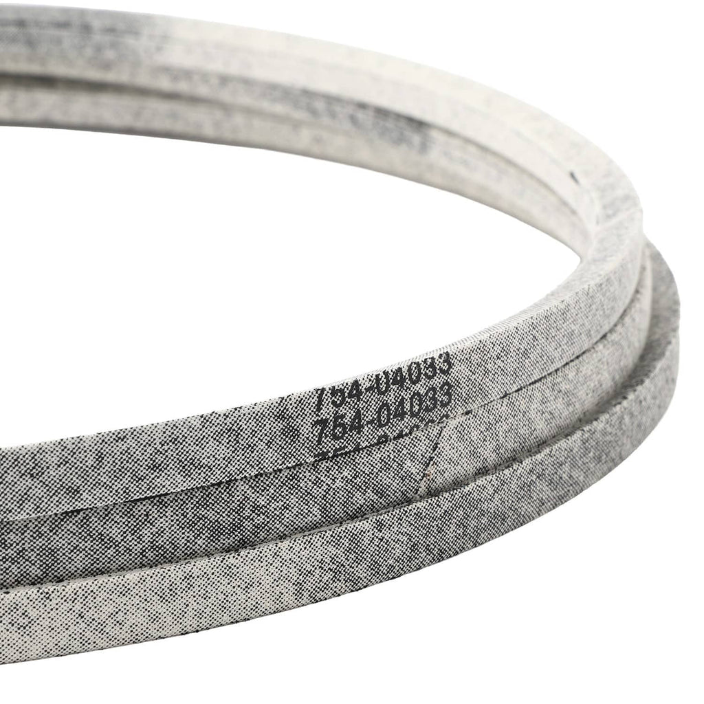 Gray fabric-covered V-belt with molded part markings on the outer edge