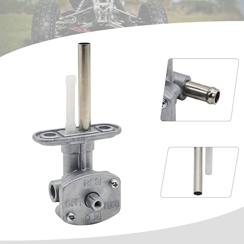 Fuel tank petcock valve with lever stem and side outlet, product detail views