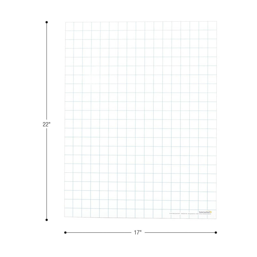 White magnetic dry erase graph board with 22 in by 17 in size markings