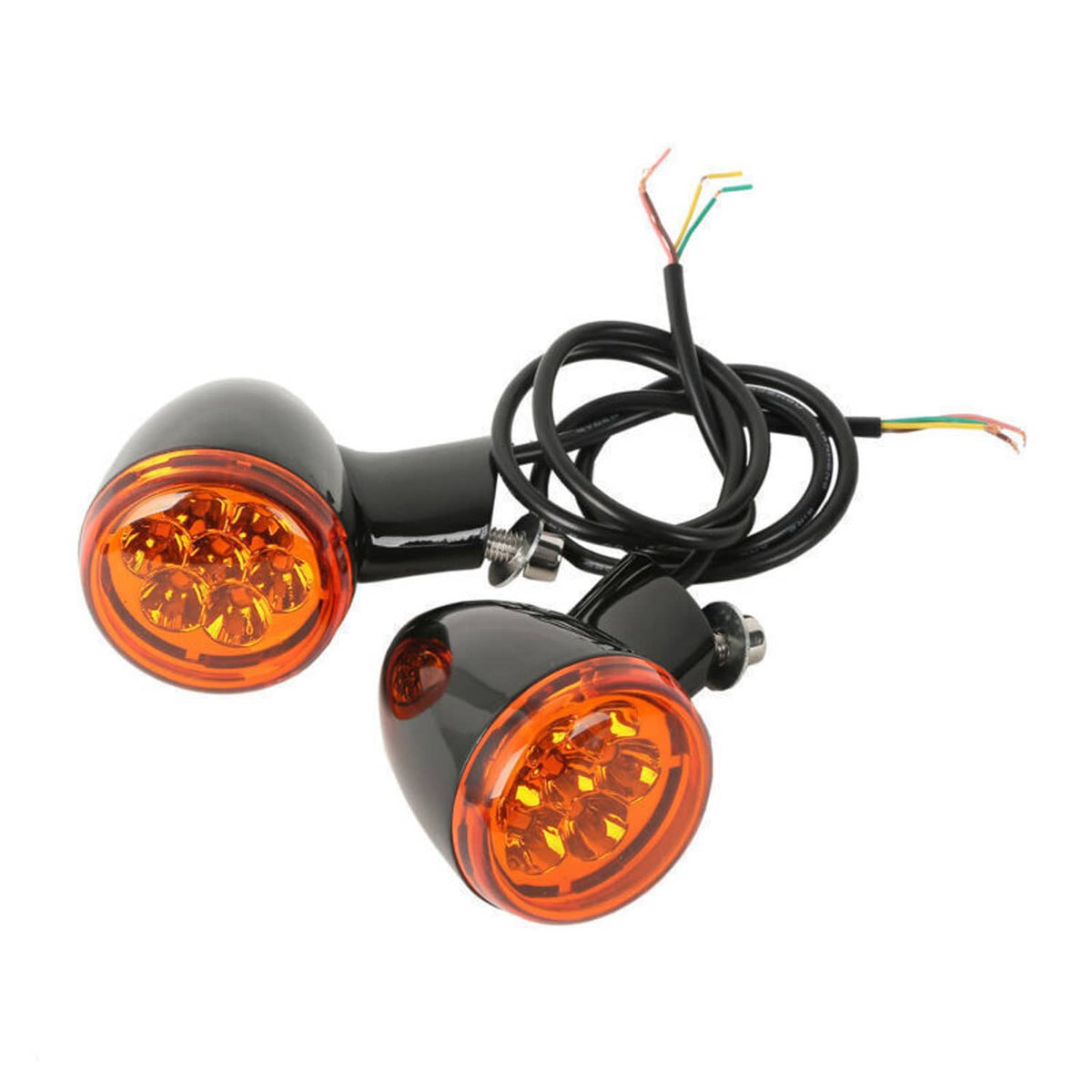 Rear LED turn signal lights set with two amber lenses and black mounting stems