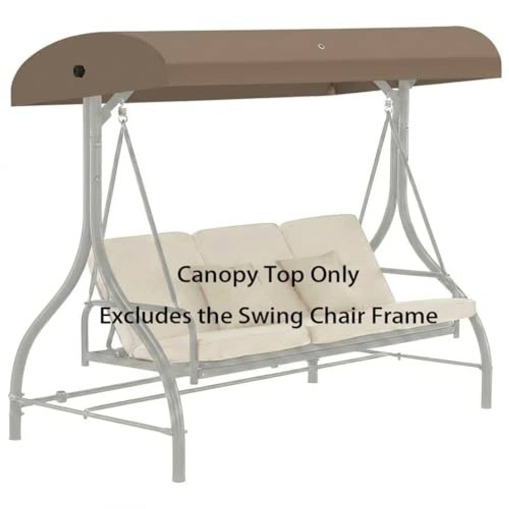 Beige porch swing canopy top with curved edge and hanging hardware, canopy top only view