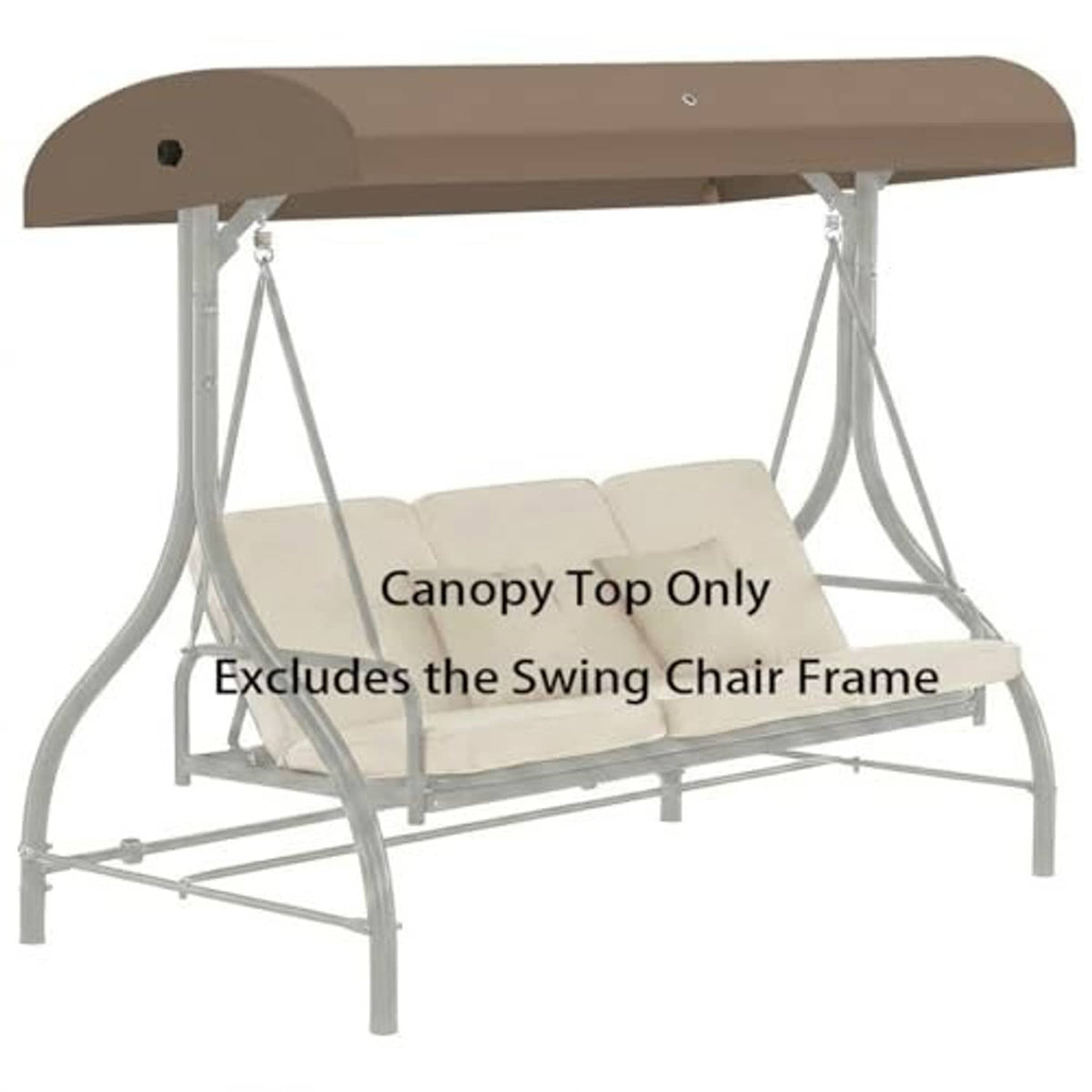Beige porch swing canopy top with curved edge and hanging hardware, canopy top only view