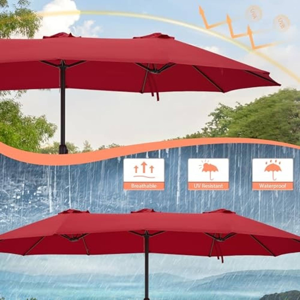 Red double-sided patio umbrella canopy replacement with UV-resistant and waterproof cover