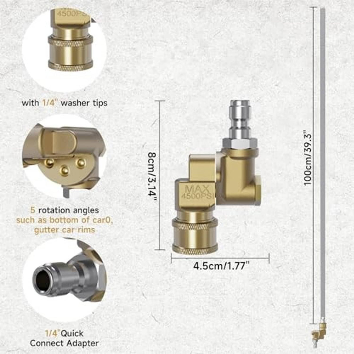 100 cm brass radiator cleaning wand with quick-connect adapter and washer-tip inserts