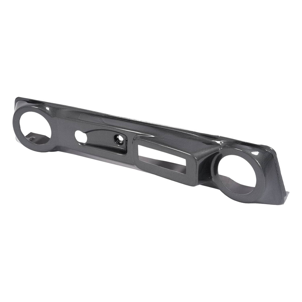 Black dashboard cover with round openings, center rectangular cutout, and mounting details