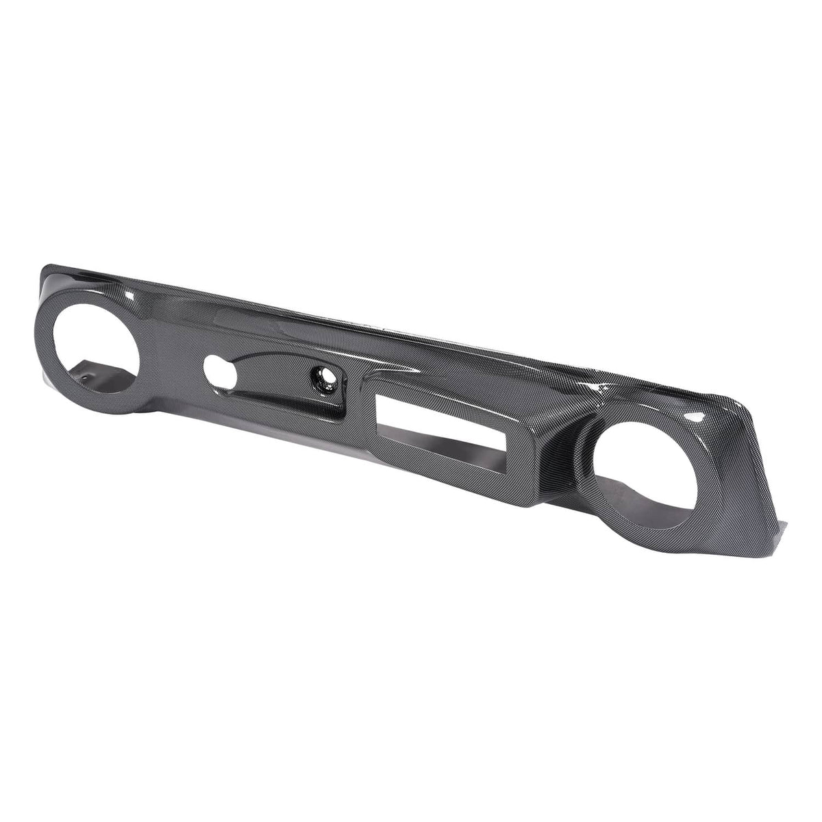 Black dashboard cover with round openings, center rectangular cutout, and mounting details