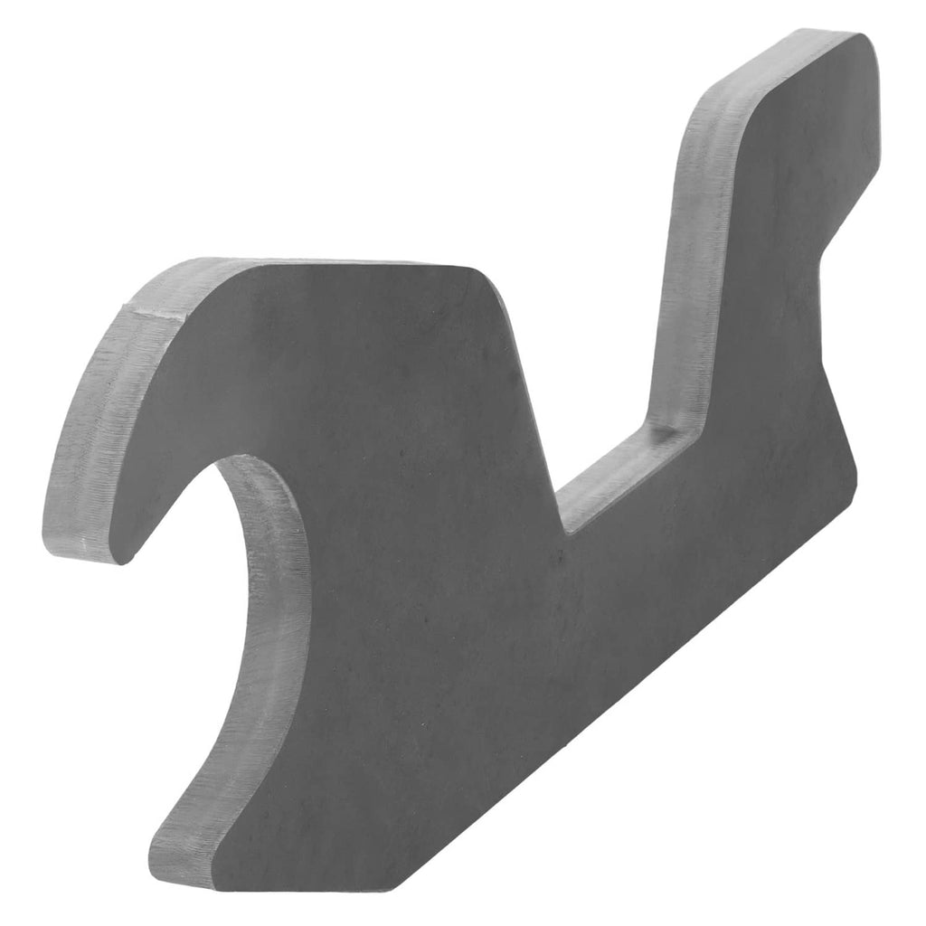 Steel quick-attach bucket ear bracket with two raised mounting tabs, dark gray finish