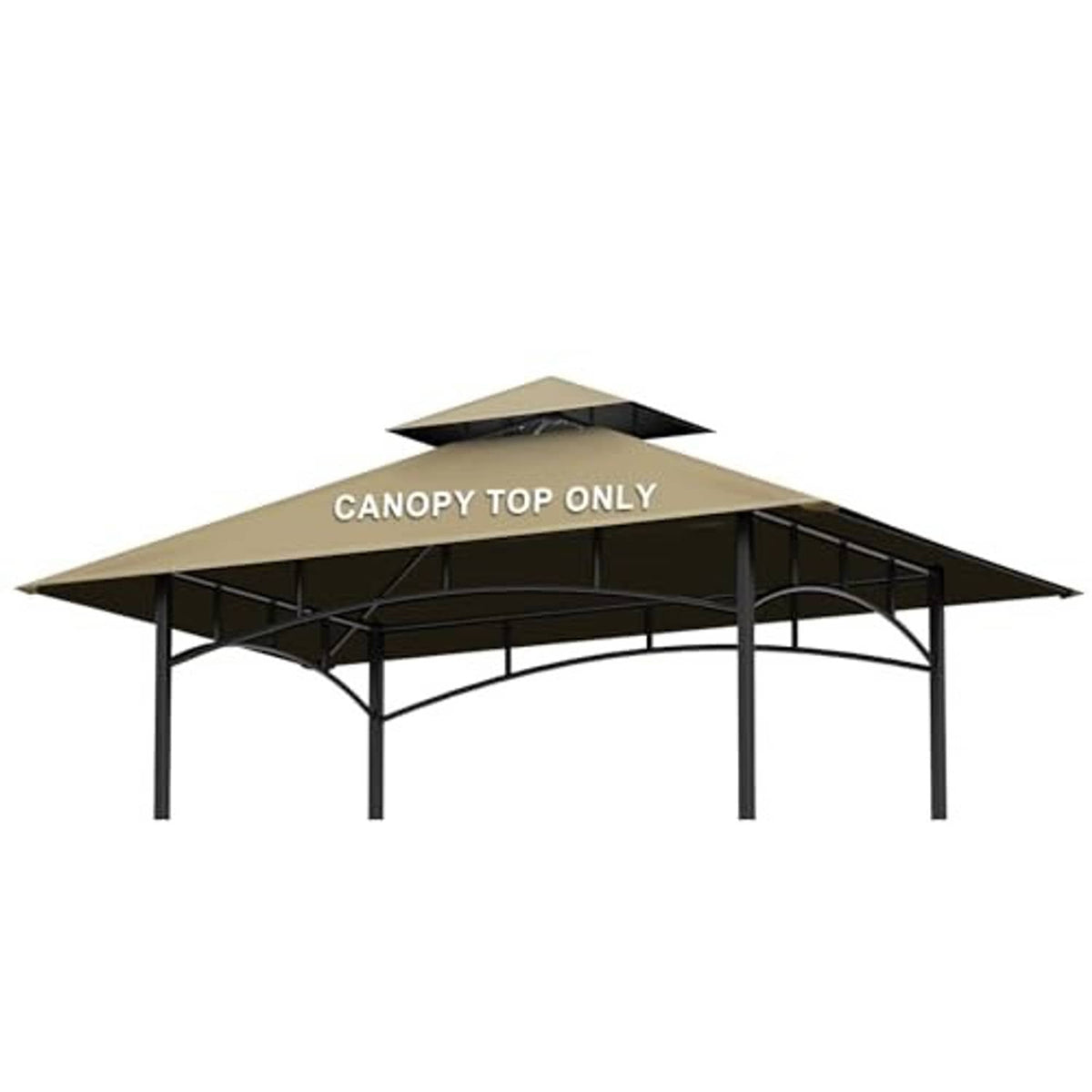 Khaki grill gazebo canopy top-only cover with black steel posts