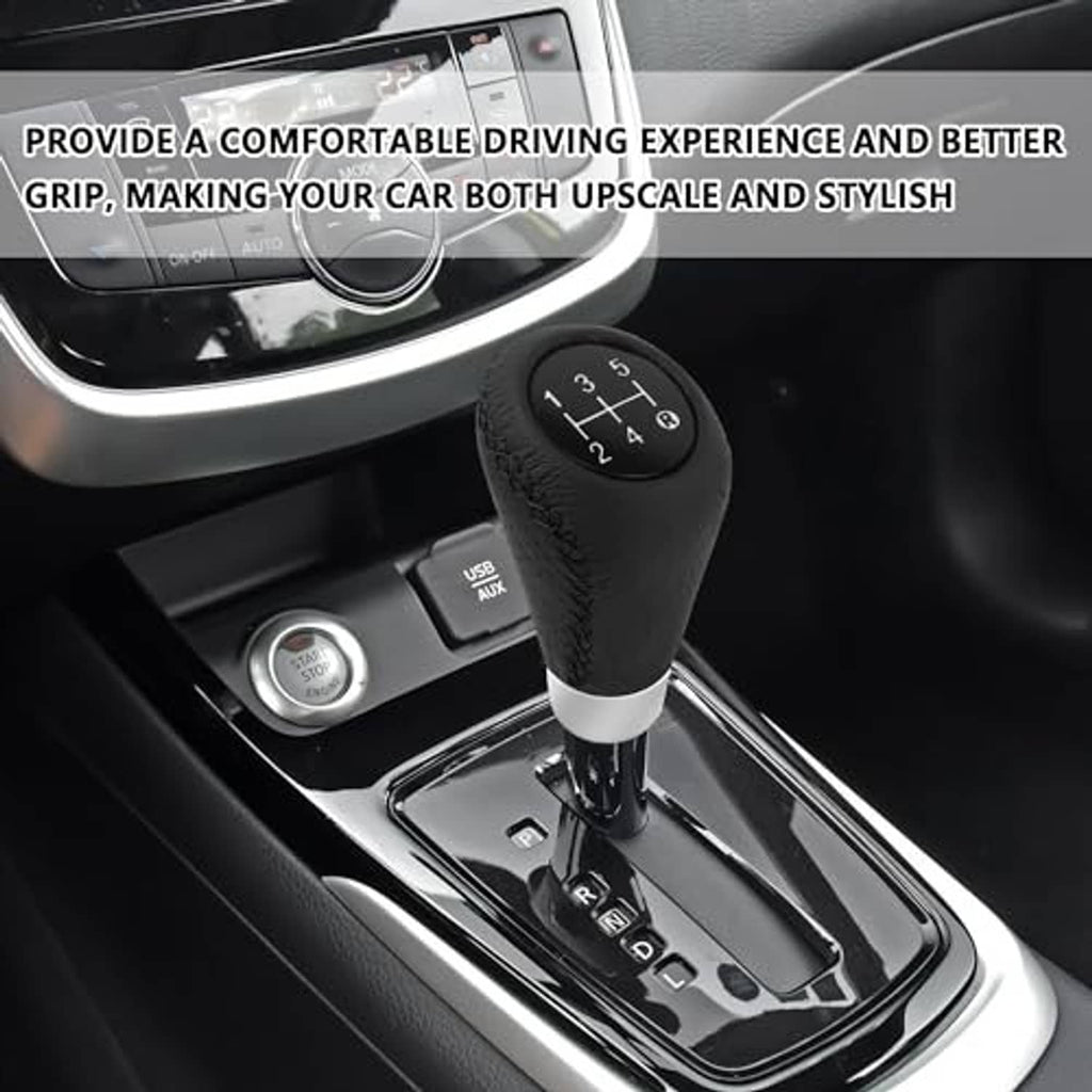 Installed black leather 5-speed gear shift knob with numbered dial and silver base
